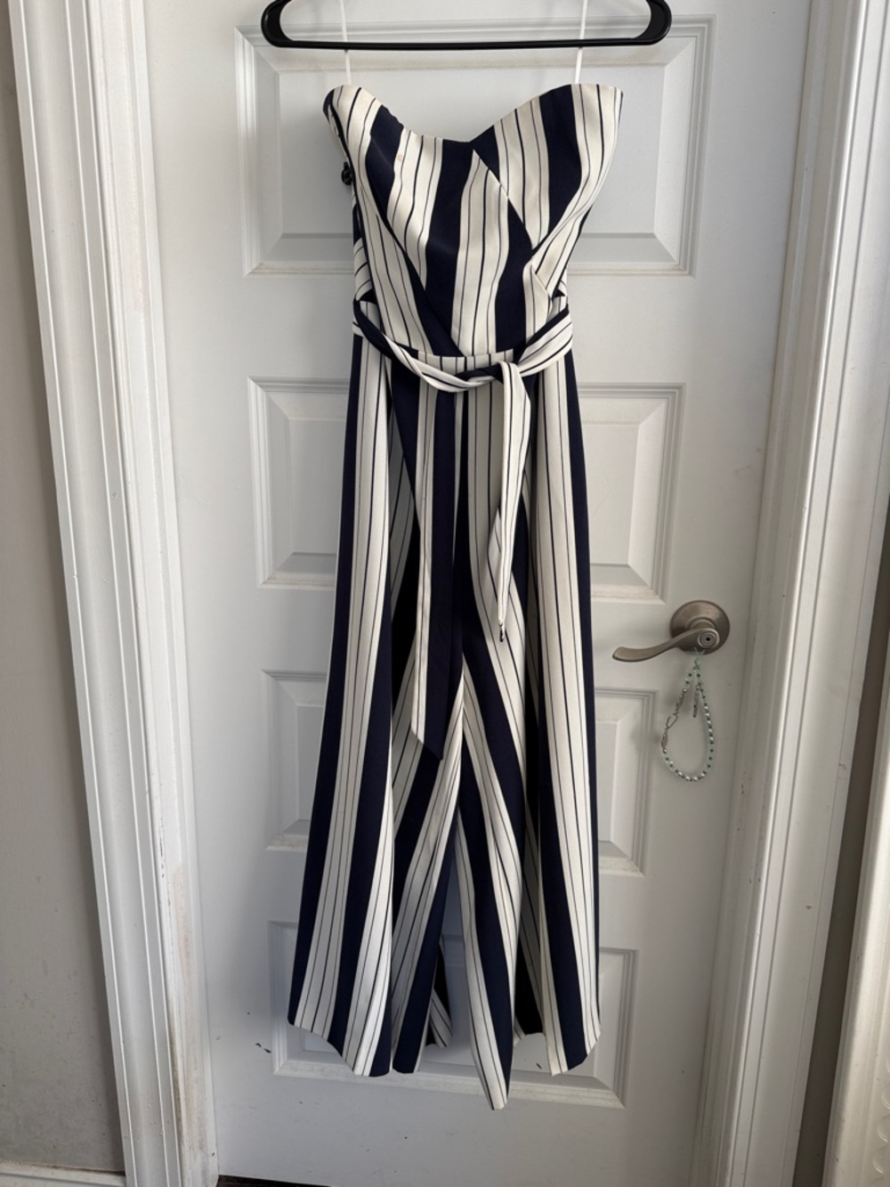 H&M Navy and White Strapless Vertical-Stripe Jumpsuit 14